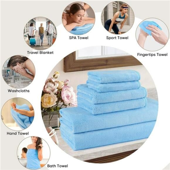6 piece microfiber towel set bath towels hand towels wash cloths quick dry - Picture 5 of 8